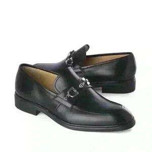 Bally- Men's "Cathio" Black Leather Loafer With Horse Bit Buckle U.S. Size 7.5 D